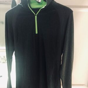 Champion Green and Gray Fitted Long Sleeve Polo Sweatshirt